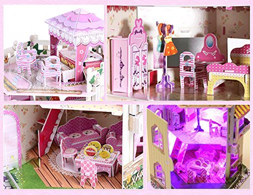 Rooftop Romance 3D Puzzle Dollhouse for Girls Easy to Assemble 3-D Miniature Doll House Building Kit with LED Light for Kids - Educational Paper Jigsaw Puzzles Perfect Craft Toys Gift 101 Pcs