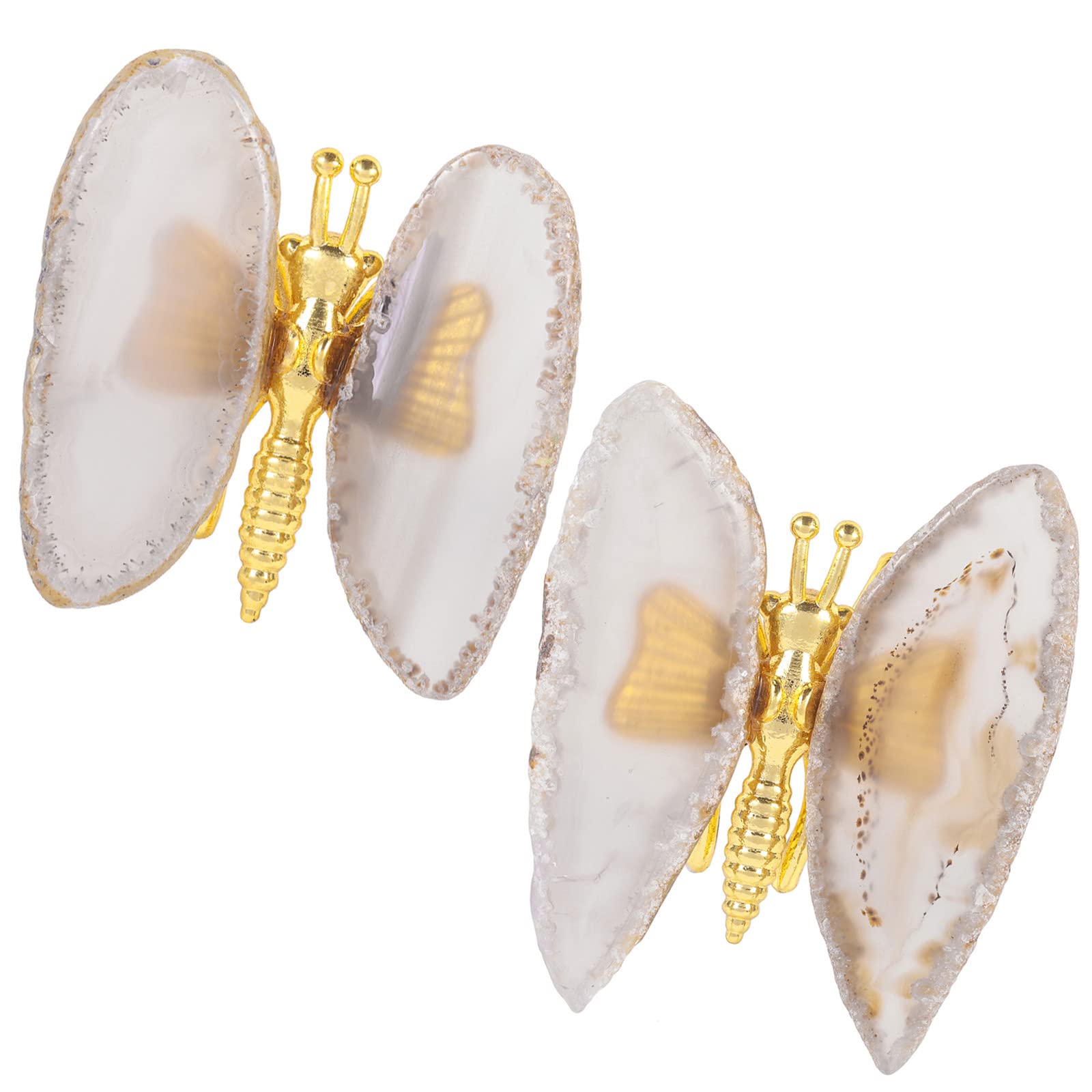 Nupuyai 2pcs Natural Colour Agate Slice Butterfly Statue Decorative Ornament Set of 2, Crystal Stone Butterfly Figurine for Home Office Desktop Car Decor