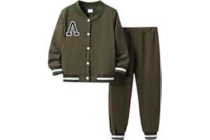 Cakaner Boys Color Block Button Down Shirt and Jogger Pants Button Up Sweatsuits Sets (Size: 5-12T)