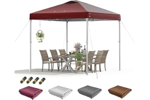 MORIKORO 10x10 Canopy Replacement Top - Waterproof Pop Up Shelter for Outdoor Frame, Sun Shade Cover for Patio/Camping/Events with Wind Ropes (Burgundy, 9.8ft x 9.8ft)