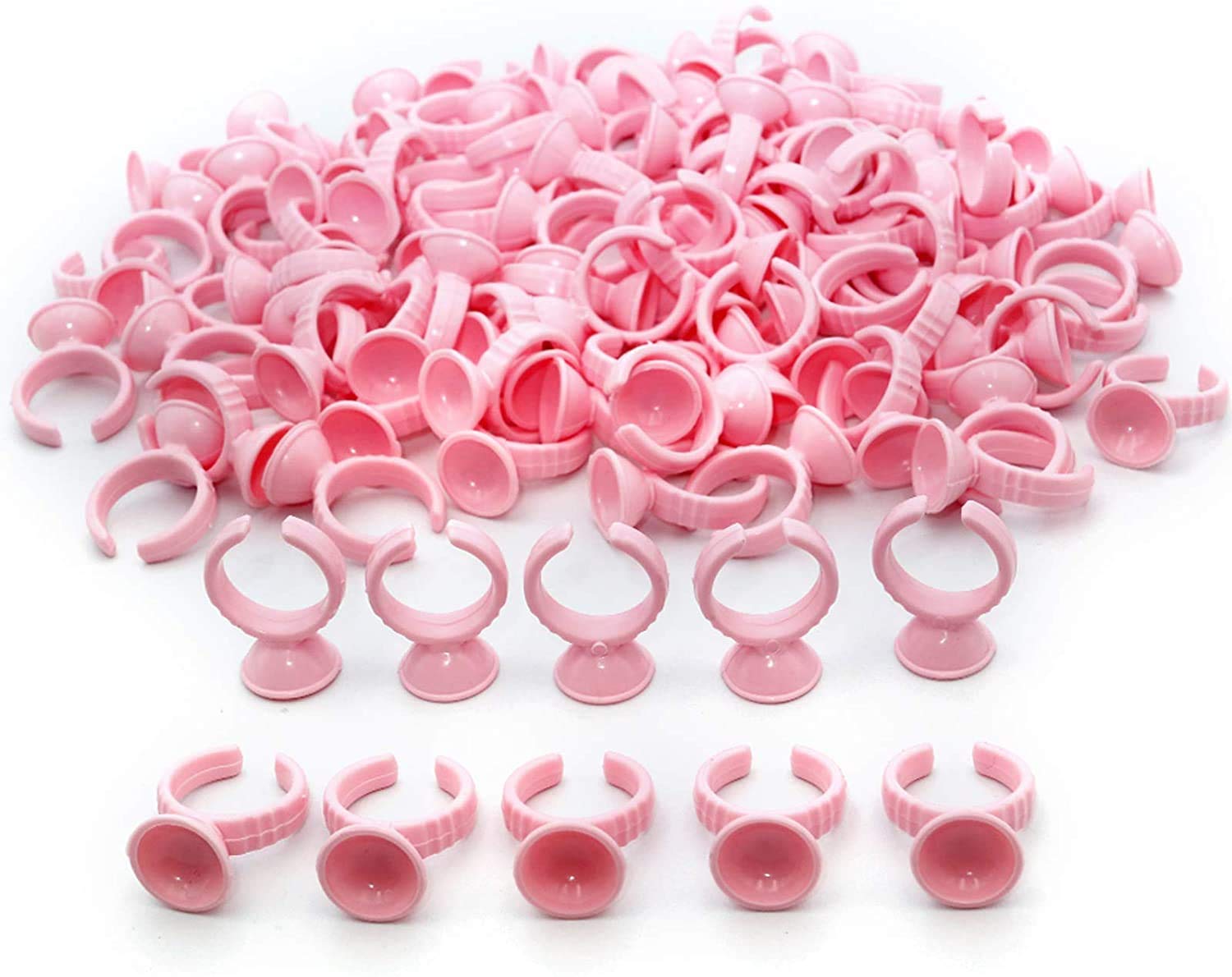 G2PLUS Pink Eyelash Glue Holder Ring - 100PCS Lash Extension Glue Rings - Small Disposable Plastic Glue Cups Rings for Eyelash Extension, Tattoo Application, Nails Extension