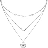 JZMSJF S925 Sterling Silver Layered Necklaces Multi 3 Layer Circle Bar Boho Long Triple Choker Pendant Necklace Jewerly Gift for Women
