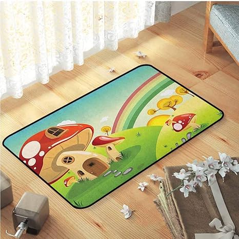 Amazon 玄関マット 屋内屋内正面玄関カーペットの寝室の家の装飾保育園の敷物 キノコキノコファンタジーの家雨の後の飛び石の農場フィールド屋内子供の頃多色w29 X L39 60x40cm キッチンマット オンライン通販