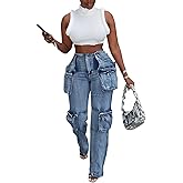 Women's Stretch Cargo Jeans with Multi Pockets, Novelty Fashion Y2K Denim Pants