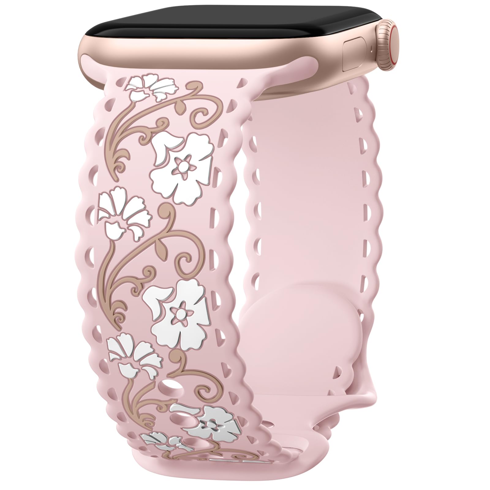 SNBLK Floral Silicone Band Compatible with Apple Watch Bands for Women 40mm 41mm 42mm 44mm 45mm 46mm 49mm 38mm, Soft Thin Strap for iWatch Series 11 10 9 8 7 6 5 4 3 2 1 SE Ultra