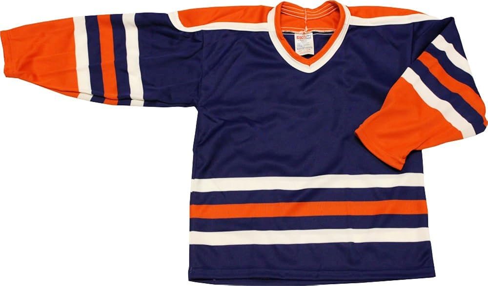 BOYS HOCKEY JERSEY CCM OILERS BLUE/ORANGE/WHITE (DARK) size YOUTH S/M Clothing