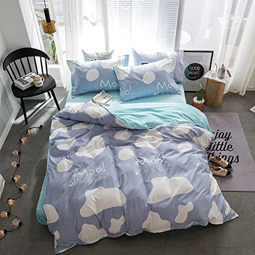 Hxiang Blue small cow Bedding women's cartoon Duvet Cover Set Girl Bedding Set 1 Duvet Cover+2 Pillowcases (Queen, cows)