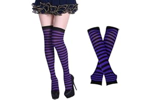 Benefeet Sox Womens Striped Thigh High Socks Arm Warmers Set Fingerless Gloves Over Knee Highs Halloween Stockings