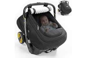 Bioby Waterproof Baby Car Seat Cover, Infant Car Seat Cover for Boy Girl, Roomy Cozy Windproof Sun Protection Baby Carseat Covers Canopy with Breathable Net and Holes, Universal Fitted Black