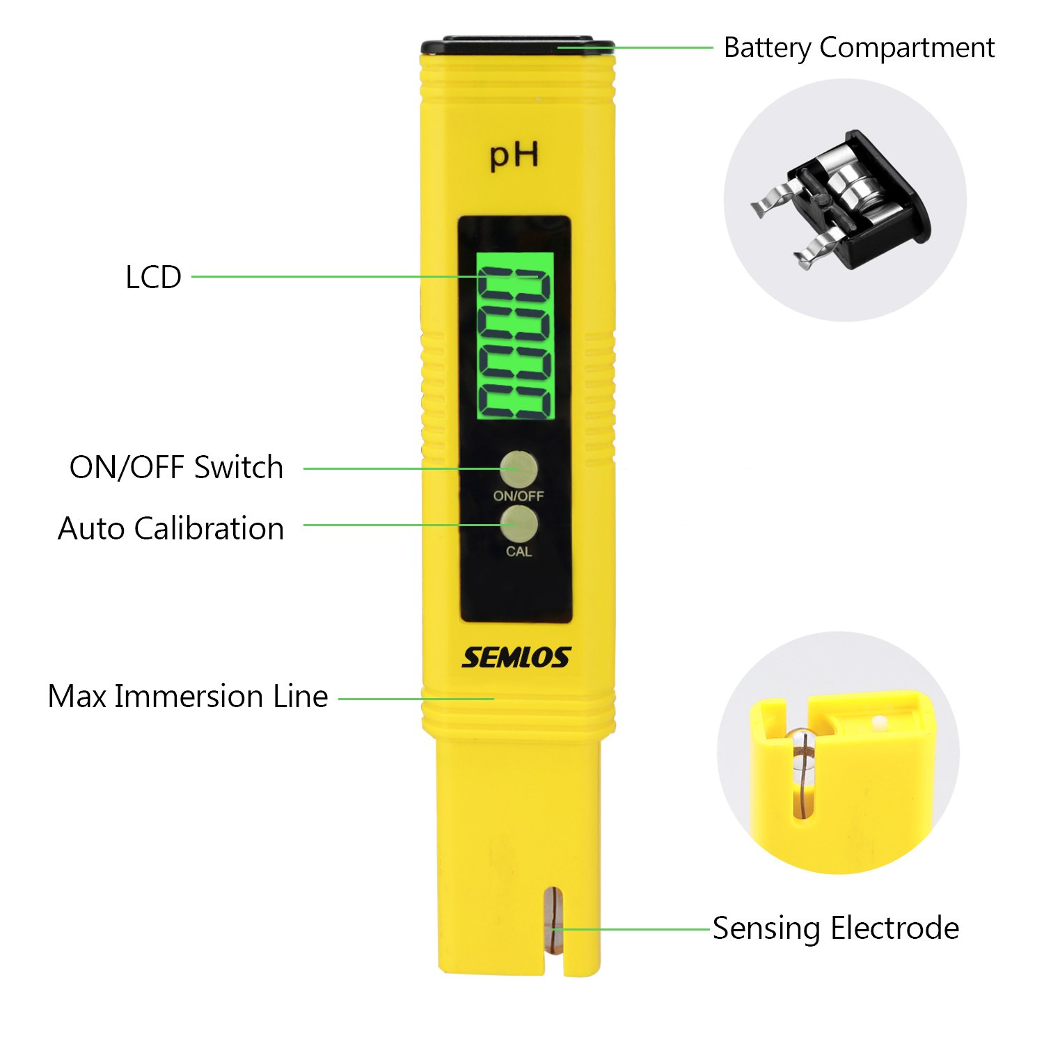 Semlos 0.01 Resolution Digital PH Meter Large LCD Pen Water Quality