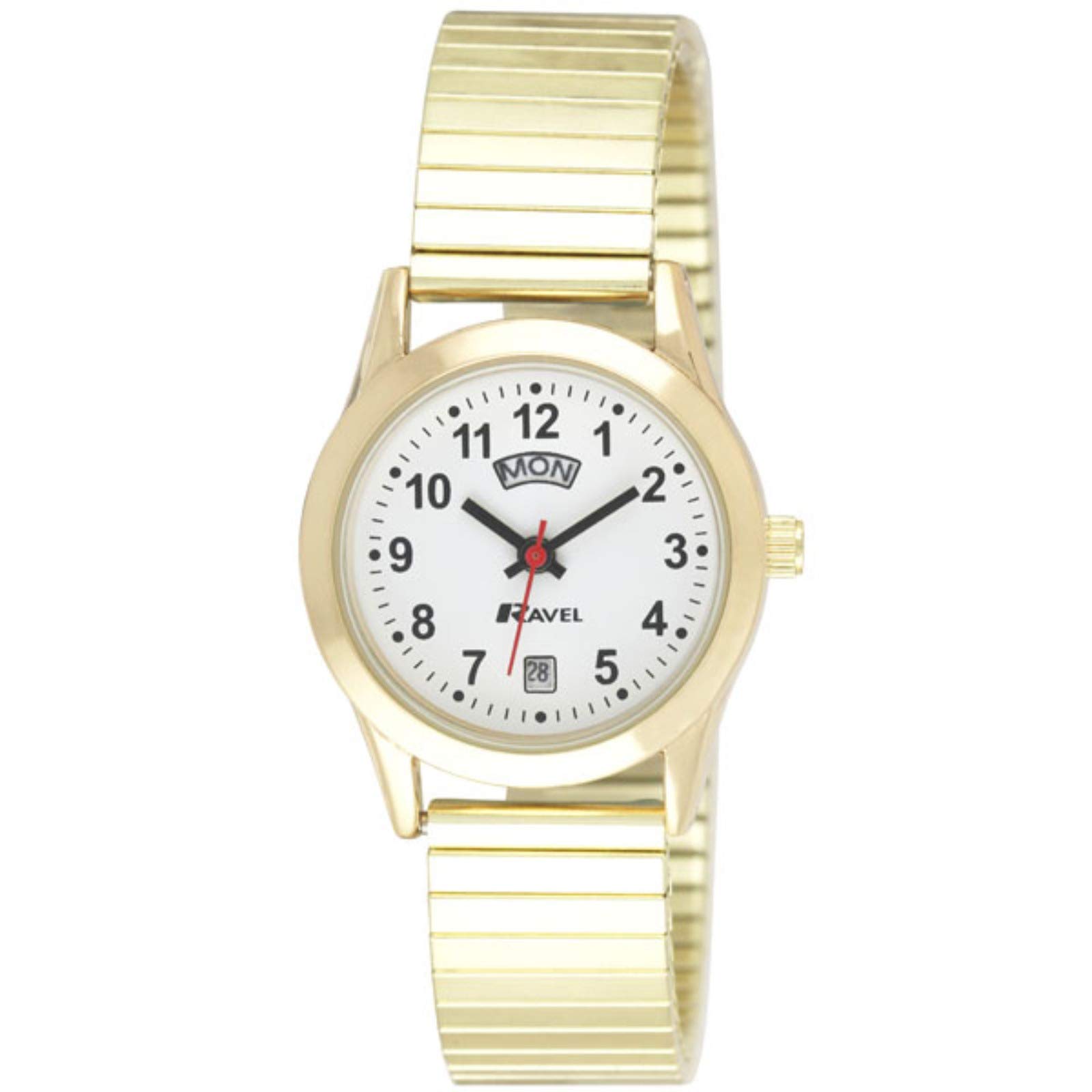 Ravel Women's Classic Day-Date Calendar Watch on Expander Bracelet - Gold Tone — image 1