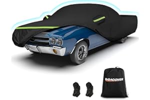 BIGACOVER Waterproof Car Covers for Chevrolet El Camino 1964-1967,1978-1987, 420D Oxford Cloth Sun Heat Protection Outdoor Full Covers with Driver Side Zipper Windproof Heavy Duty Weather
