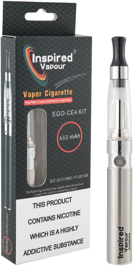 INSPIRED VAPOUR CE4 Rechargeable Electronic E Sheesha Shisha Vapour Vapor TPD Pen Kit E Cig E Cigarette Kit Set Nicotine Free No Tobacco (Silver)