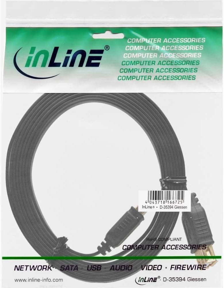 InLine 34620F 2m USB A Male to USB A Female Black Cable, USB Cable (2m, Black, Gold-Plated, Compatible with USB 2.0 and above - Image 3