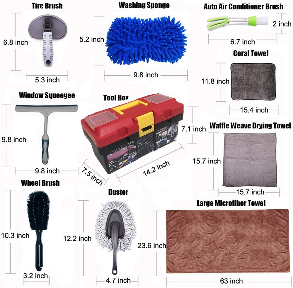 Snow Eagle-L 10Pcs Car Cleaning Tools Kit, Car Wash Tools Kit for Detailing Interiors Premium Microfiber Cleaning Cloth - Car Wash Sponges - Tire Brush - Window Water Blade: Automotive