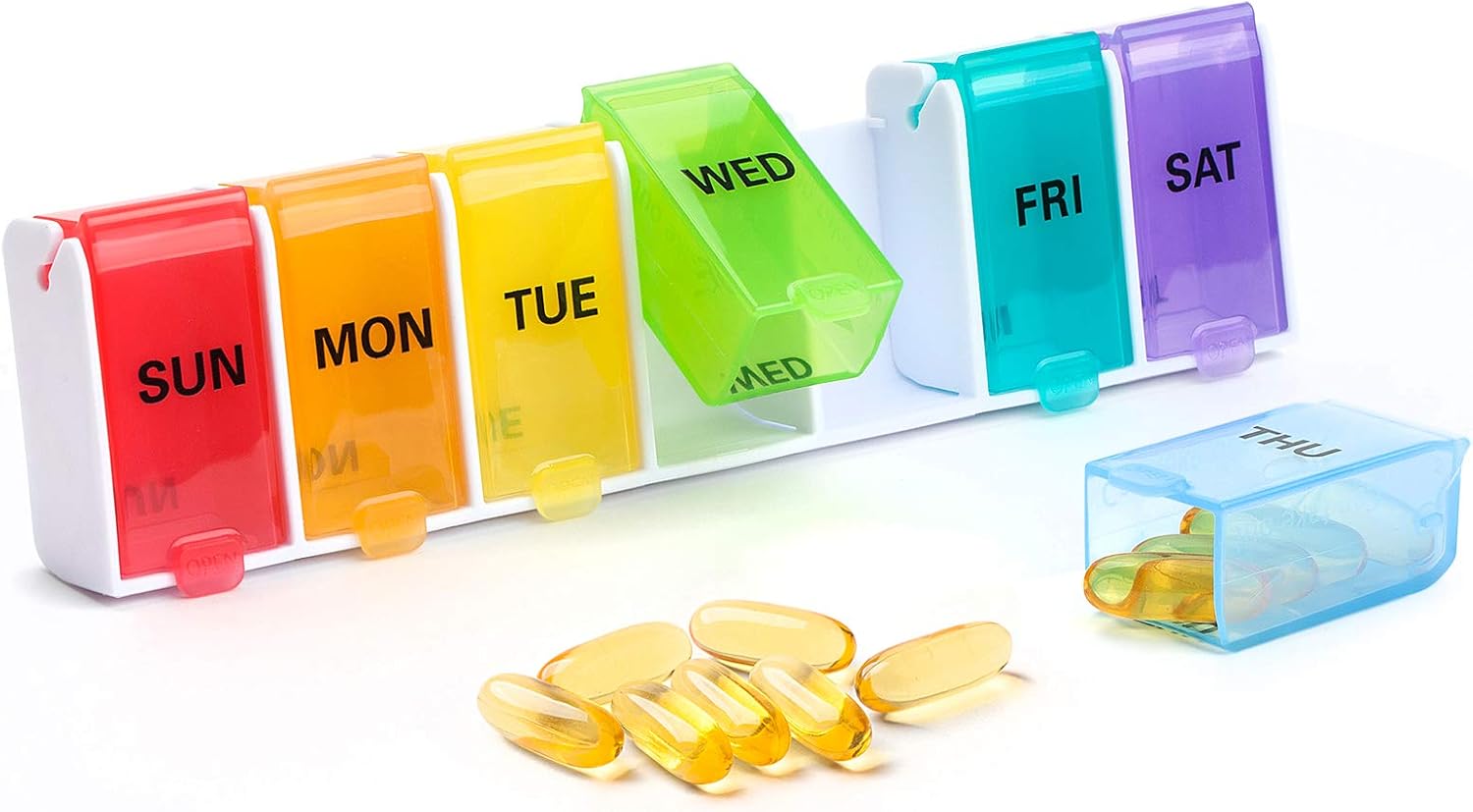 Extra Large 7 Day Pill Box Organiser, Weekly Vitamin Case Box Large Capacity Compartments, BPA-Free Medication Organiser