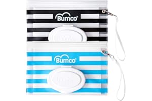 BABY BUM BRUSH BUMCO Airtight Wipes Dispenser, Keeps Wet, Reusable Refillable Pouch, Diaper Bag Organizer for Travel, Carrying Clutch, Unique Baby Gift for Girl Boy [Black & Blue]