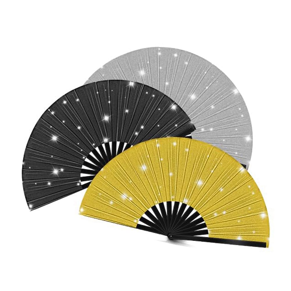 Cucioki Hand Fan Glitter Hand Fan Decorative Folding Fans with Bag for Women Club Dance