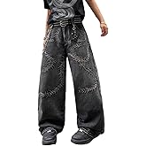 DFGIGT Mens Wide Leg Embroidered Baggy Jeans Hip Hop Y2k Fashion Relaxed Fit Extreme Motion Skateboard 2000s Denim Pants