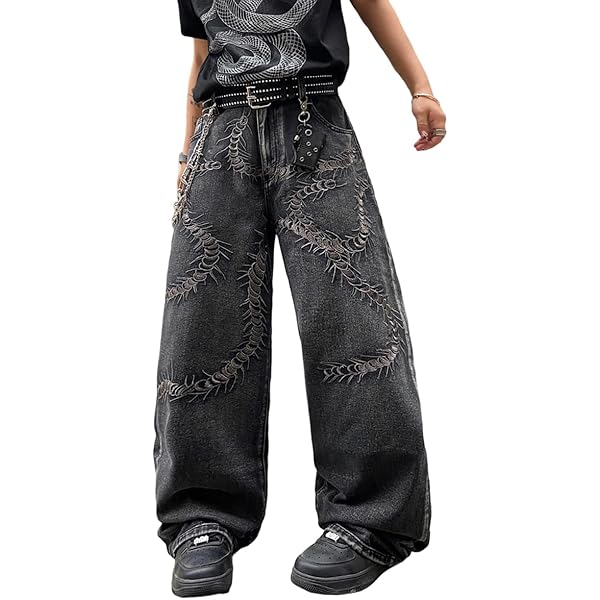 DFGIGT Men's Slanted Button Fly Super Wide Leg Jeans, Black, X