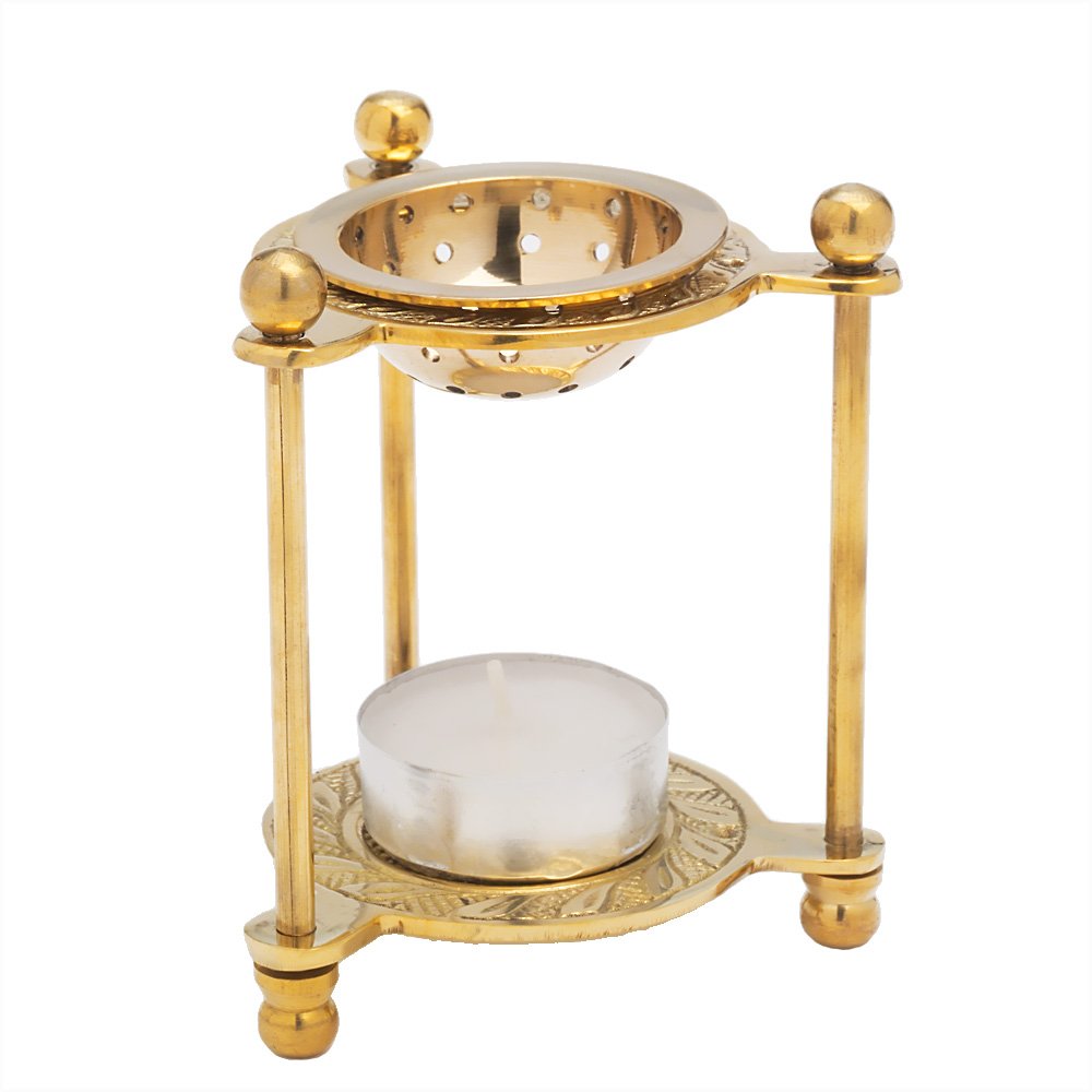 NKlaus Incense Holder with Tealight Brass Handmade Incense Set Gift 2916 (Gold)