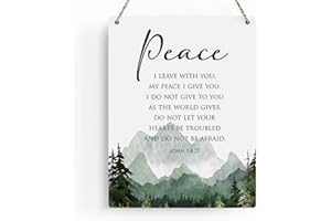 BELLOWDEER Inspirational Decor Peace I Leave With You John 14:27 Christian Gifts Bible Verse Wall Art Scripture Wooden Hanging Sign for Modern Home Office Bathroom Bedroom Wall Art Decoration 8x10 Inches