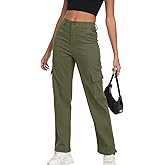 FREEOAK Women's High Waisted Cargo Pants Baggy Y2K Streetwear Stretchy Pants with 6 Pockets Ankle Drawstring