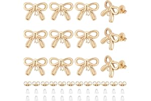 CRAFTYMELODY 12Pcs 14K Gold Plated Bow Stud Earrings Stainless Steel Earring Post with Loop 24Pcs Earring Backs Bowknot Stud 