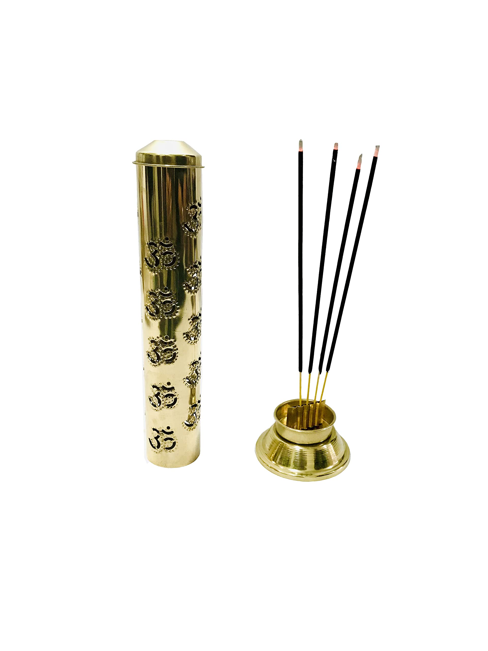 New Om Brass Incense Holder Pooja StickTower Burner Holder Navratri Navaratri Pooja Dhoop Agarbatti Stand Ash Catcher Home Decor, Accessory Tower Stand Size- Height- 10.2 inch