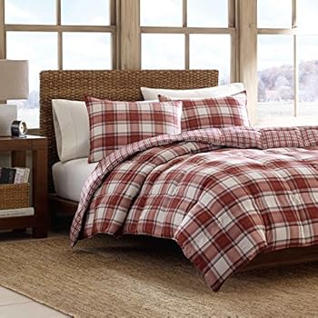 Eddie Bauer Edgewood Plaid Down Alternative Reversible Comforter Set, Twin, Red