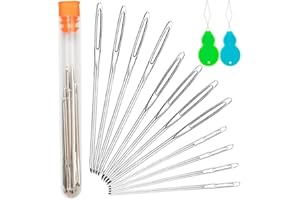 Hekisn Large-Eye Blunt Knitting Needles, 12 Piece Pro Quality Stainless Steel Yarn Knitting Needles, Sewing Needles, Crafting