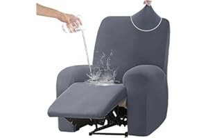 HDCAXKJ 100% Waterproof 4-Piece Recliner Cover for Large Recliner Stretch Recliner Chair Covers for Reclining Chair with Arms Non Slip Recliner Slipcovers Furniture Protector (Light Gray,1 Seat)