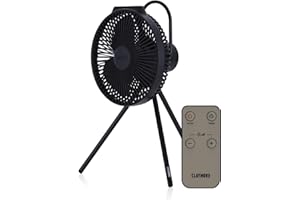 Claymore V1040 Black Rechargeable Portable Fan – 10,400mAh Power Bank Function Remote Control 4-Speed Quiet BLDC Air Circulator USB-C Charging 23 Hrs Runtime for Camping, Indoor, Outdoor