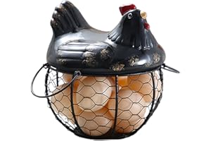 ZWMBYN Chicken Egg Basket for Gathering Fresh Eggs, Farmhouse Style Wire Egg Basket with Ceramic Chicken Lid, Easter Egg Stor