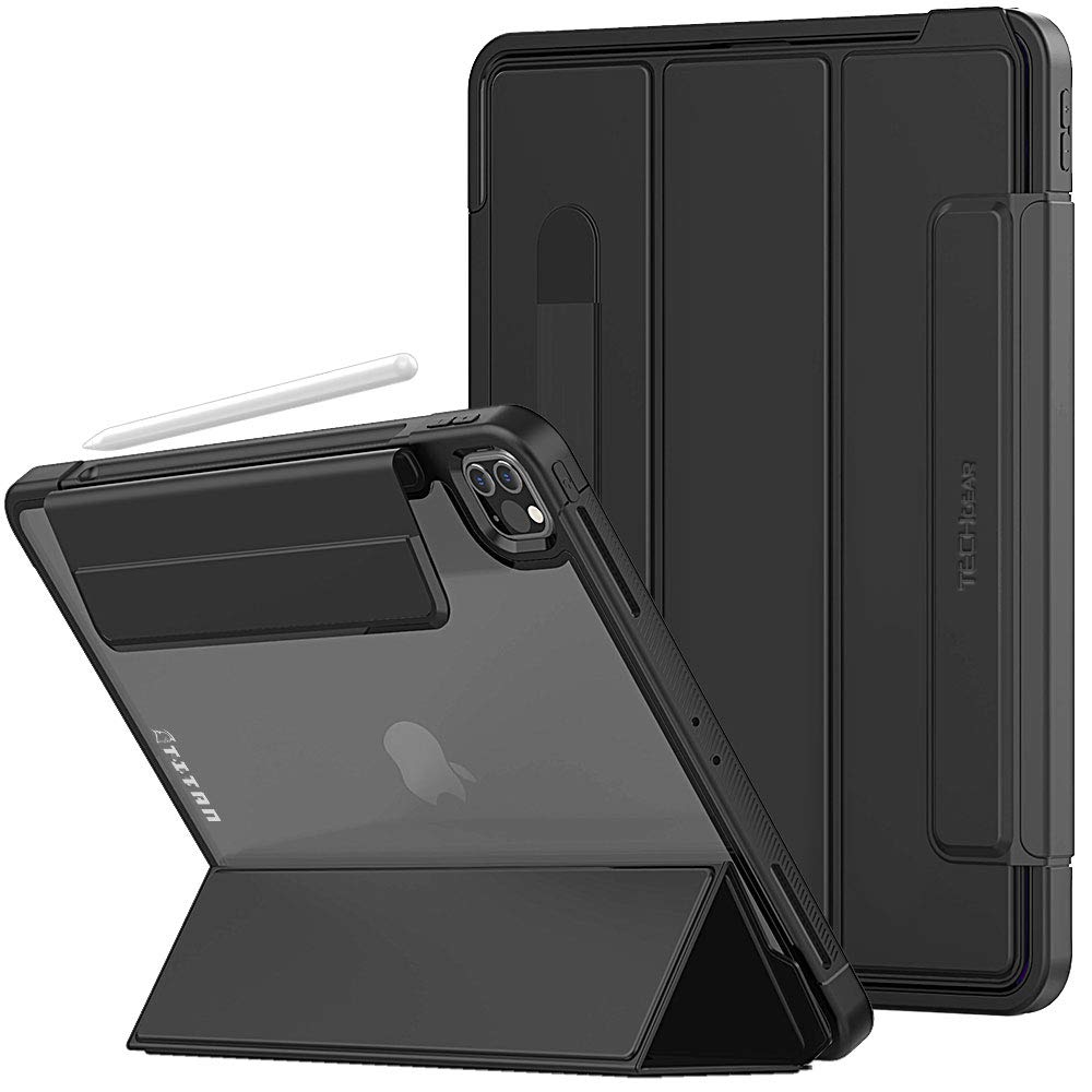 TECHGEAR Titan Slim Shockproof Smart Case for iPad Pro 12.9 2020/2018 (3rd / 4th Generation) - Tough Rugged Protective Armour With Stand for Kids, Schools, Builders, Workman [Black]