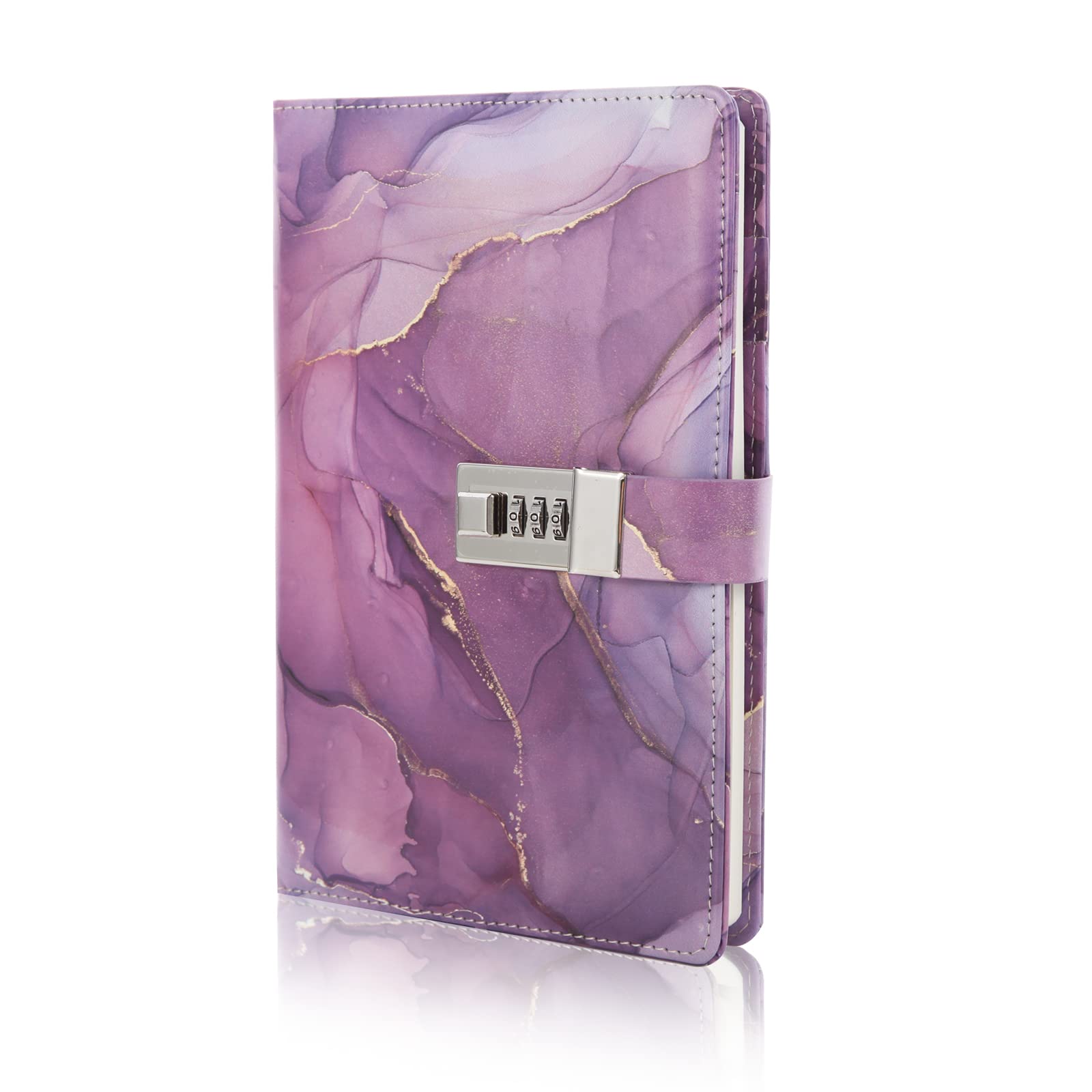 LMTNNB Marble Diary with Lock for Girls and Women, A5 Leather Locked Journal for Teen Girls, Secret Cute Password Lock Notebooks with Pen Holder for Travel Diary Office Notepad