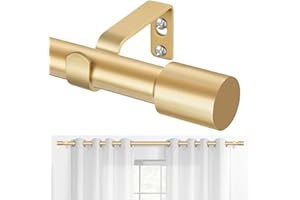 TONIAL Gold Curtain Rods 32 to 58 Inch(2.6 to 4.8 ft), Adjustable Splicing Window Curtains rod, 3/4 Drapery Rods for Windows 20 to 53 Inch, Decorative Single Rod with Modern Cap Finial