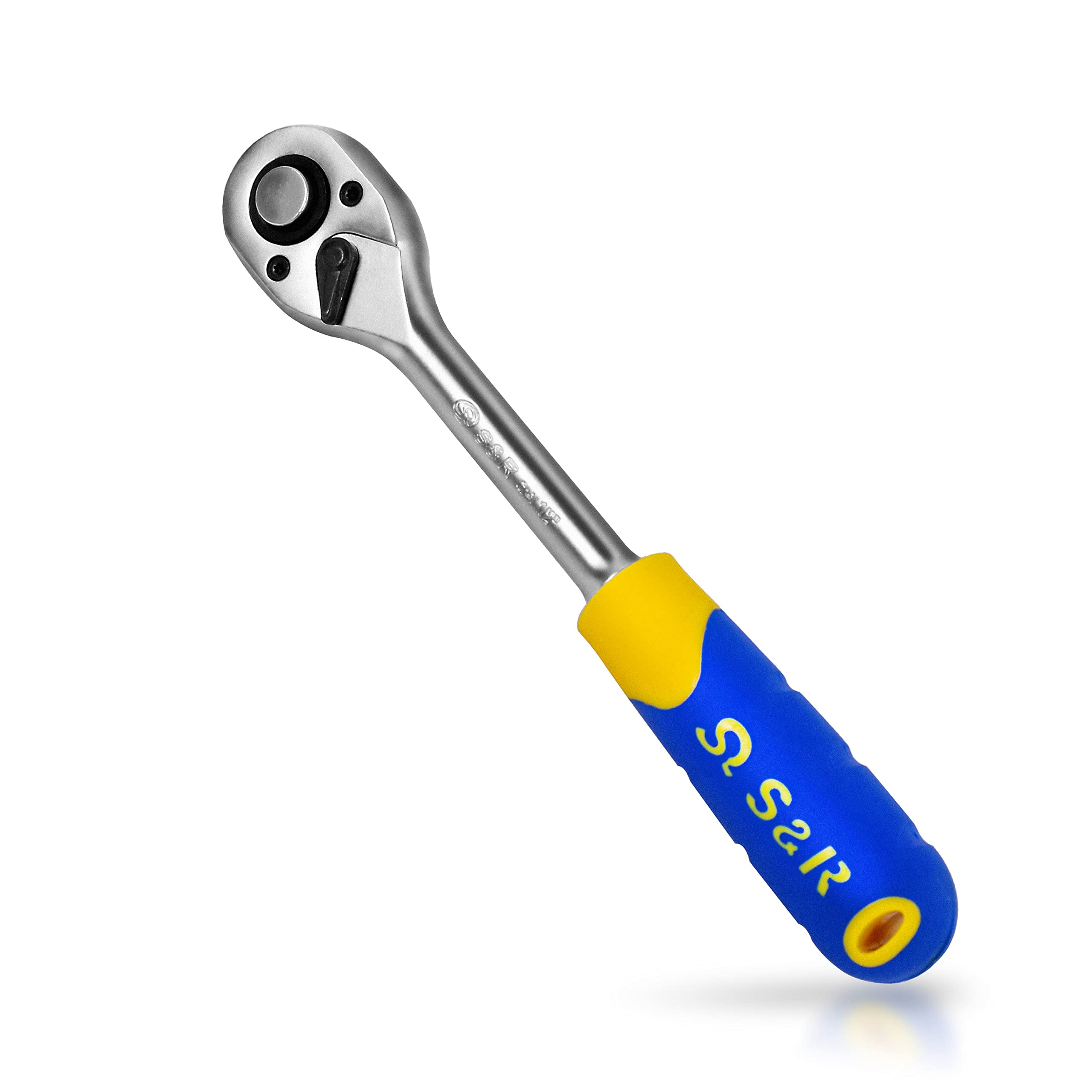 S&R Reversible Ratchet 1/2 Inch, CrV Steel, Reversible for Left & Right Tightening, 2-Component Ergonomic Handle, Square Drive, 45 Tooth Lever Ratchet, 8° Actuation Angle