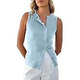Nsbonu Womens Button Down Ribbed Tank Tops Slim Fit Summer Vest Tops Going Out Solid Sexy Sleeveless Shirts