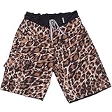 SAFS Men's Board Shorts Swim Trunks Leopard Casual Wear White Brown