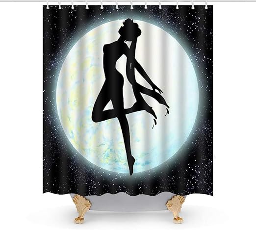 Amazon Com Custom Sailor Moon Shower Curtain Cloth Fabric Girls Bathroom Decor Set With Hooks Waterproof Washable 72 X 72 Inches Black And White Kitchen Dining