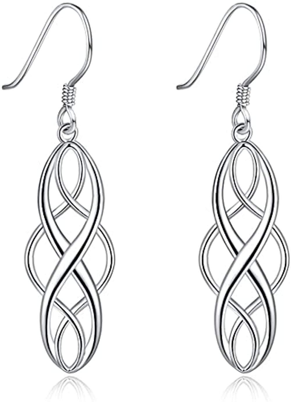 Sterling Silver Celtic Knot Twist Dangle Drop Earrings Gifts for Women Ladies Hypoallergenic Fashion Earrings