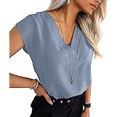 Lepunuo Womens Summer Tops Cap Sleeve Textured Dressy V Neck Shirts 2025 Work Office Blouses Business Casual Outfits