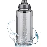 Olerd Half Gallon/64oz Water Bottle With Handle, Leak proof with removable strainer, BPA Free Fitness 2L Sports Water Jug, ensure You Drink Enough Water Daily for Gym and Outdoor Sports(Grey)