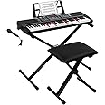 GLARRY 61 Keys Full Size Electric Keyboard Piano Set for Beginners Kids Portable Music Keyboard Baby Christmas Gifts with Piano Bench, Piano Stand, Music Stand, Microphone, Headphone, Power Supply