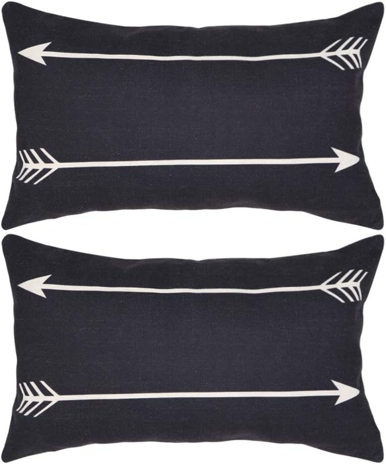 NAVIBULE Set of 2 Retro Arrows Polyester Linen Decorative Lumbar Throw Pillow Case Cushion Cover for Couch Home Sofa 12 x 20 Inch Black