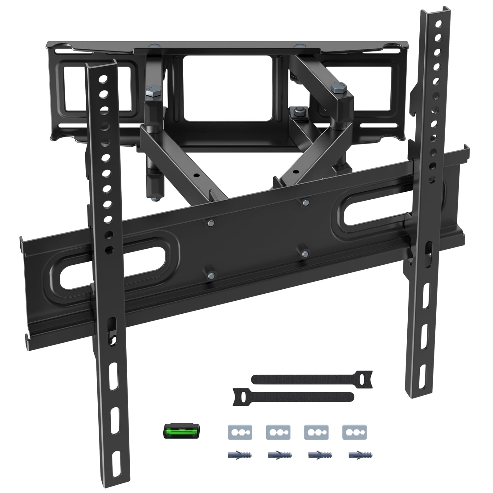 PUTORSEN TV Wall Bracket Swivel Tilt, Ultra Strong Double Arm Full Motion TV Mount for 32-70 Inch Flat&Curved TVs, Holds up to 50 kg, Max VESA 400x400mm, Bubble Level, Cable Ties Included