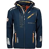 Geographical Norway Men's Softshell Outdoor Jacket Rainman? Hood, Navy/Orange, S, Navy/Orange, Small