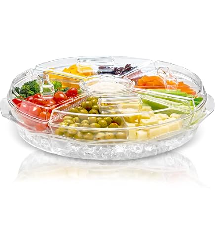 Ztaussi Contenitori per snack, 2 contenitori per snack e salumi, 8 scomparti divisi, con coperchio e manico, piatti portatili per snack, organizer da viaggio per caramelle, frutta, noci, snack