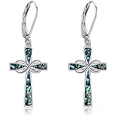 Infinity Cross Earrings S925 Sterling Silver Abalone/Turquoise/Opal Dangle Earrings Leverback Christian Jewelry For Women Lover Mother Gifts
